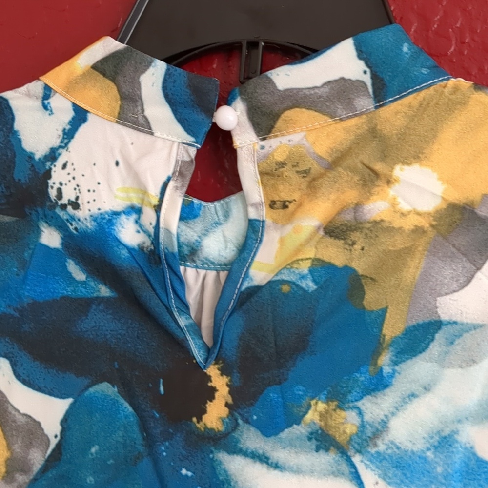 Women Blouse Turquoise/Tropical Print Ruffle Long Sleeves Size XXL - Picture 5 of 13